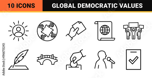 Democracy and Civil Rights Minimalist Monoline Geometric Line Art for Government Voting and Legal System Database Indexing UI Design