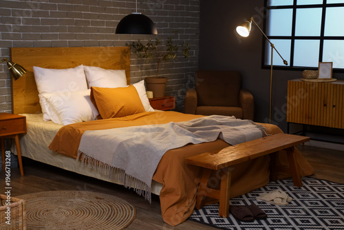 Interior of bedroom with ar...