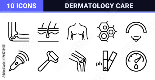 Dermatology and Professional Skincare Minimalist Monoline Icon Set, Geometric Medical Line Art for Clinical and Aesthetic Dermatology.