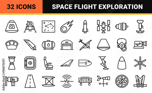 Aviation and Aerospace Exploration Line Art Ultra Minimalist Monoline Geometric Outlines for Commercial Navigation and Space Technology Branding