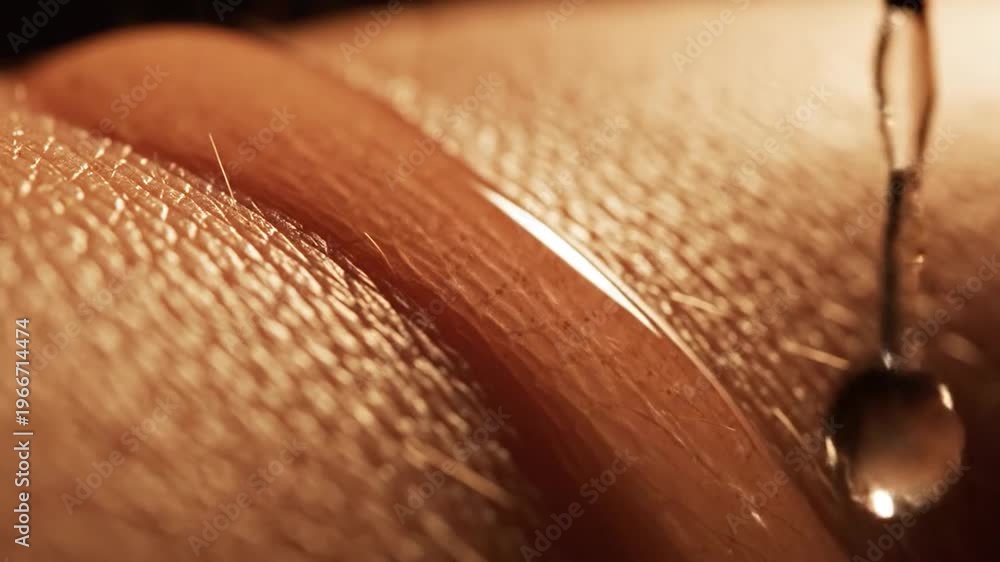 Extreme close-up macro shot of human skin texture with fine hairs and a ...