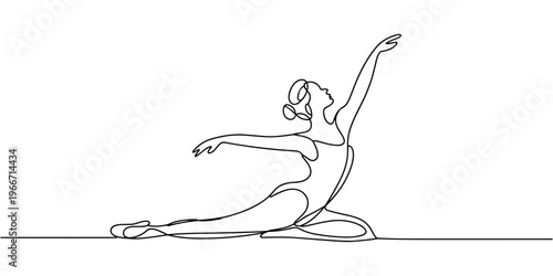 Abstract dancer in continuous one line art drawing style. Gymnast or ballerina figure black linear design isolated on transparent background. Vector illustration
