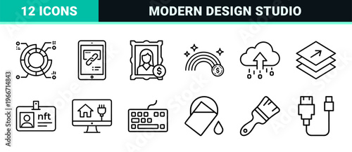 Digital Design and NFT Studio Workflows Minimalist Monoline Geometric Line Art for Creative Professional Interface Branding and Web App Development