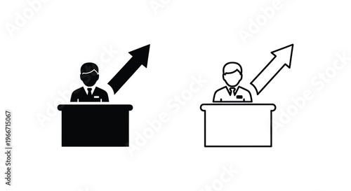 Two businessmen standing at podiums with upward arrows Vector