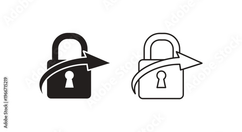 black and white icons of unlocked padlocks with arrows Vector