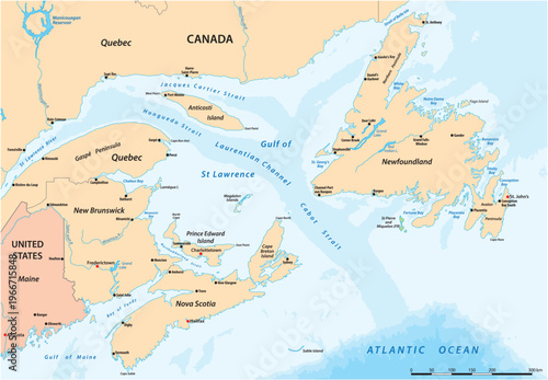 Vector map of the Gulf of Saint Lawrence, Canada, United states