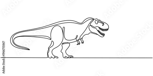 Continuous line drawing of a Tyrannosaurus Rex dinosaur one prehistoric animal monstrous creature illustration art