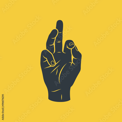 Stylized dark hand making a unique gesture with extended middle finger and 'OK' sign on a vibrant yellow background.