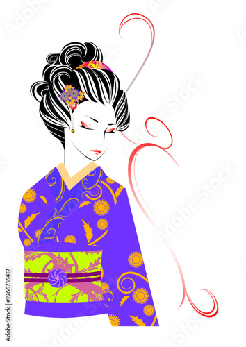 女性の顔、日本髪、着物
