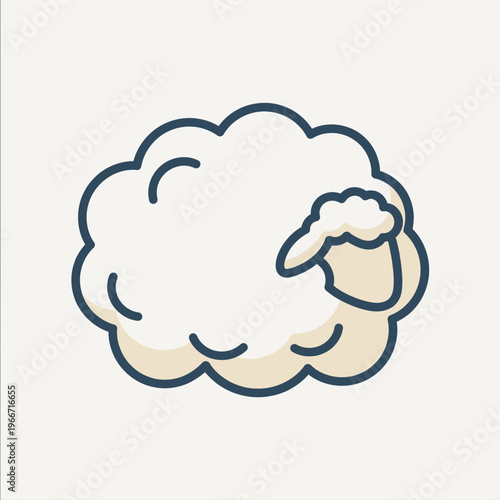 A simple, cute, cartoon-style illustration of a fluffy white sheep with a dark blue outline on a light background.