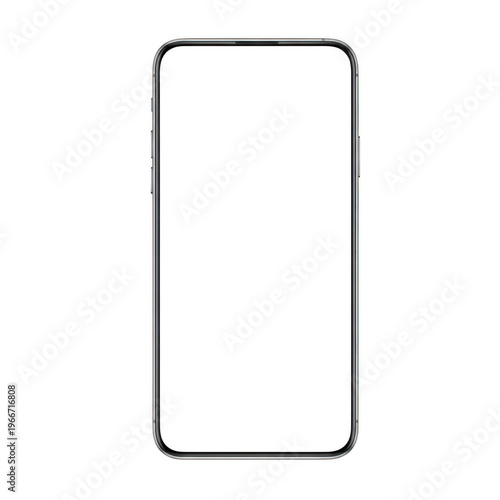 A simple smartphone with a black frame and white screen isolated on transparent background,png