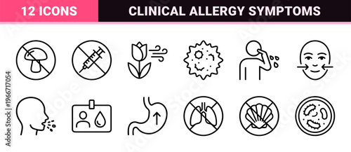 Allergy and Disease Pathogens Minimalist Monoline Outline Icons for Medical Diagnostics and Clinical Immunology Research Assets