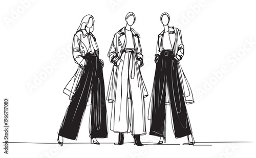 Abstract Fashion models. Sketch. Woman in pants
