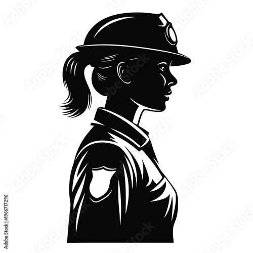 Silhouette of a professional woman wearing a protective hard hat ready for duty