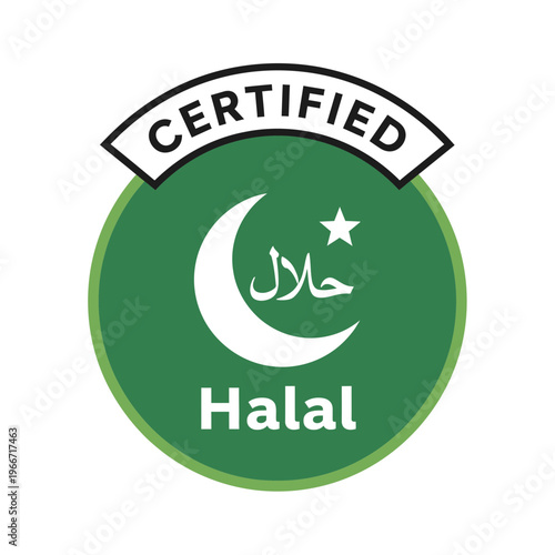 Halal Certified logo with green circle, white crescent moon, star, and Arabic text, indicating compliance with Islamic dietary laws.