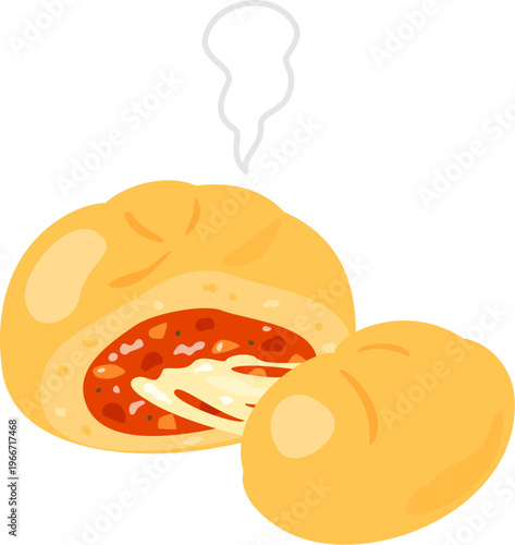 割ったチーズ入りピザまん