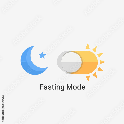 Toggle switch with moon and sun icons for 'Fasting Mode' indicating day and night settings.