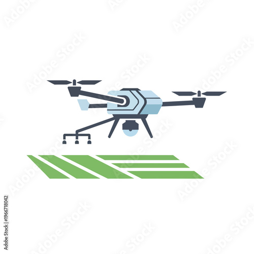 Modern agricultural drone flying over a cultivated green field for smart farming.