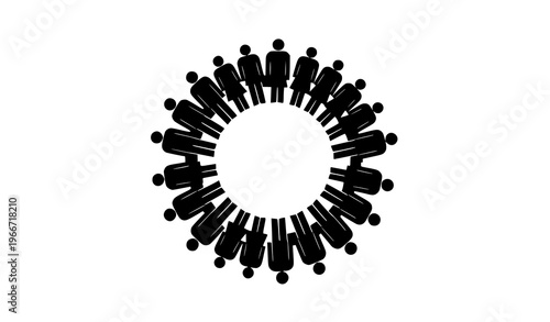 Minimal people queue circle composition waiting line silhouette vector design