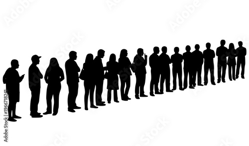 Queue of people silhouettes waiting crowd line dynamic vector illustration scene