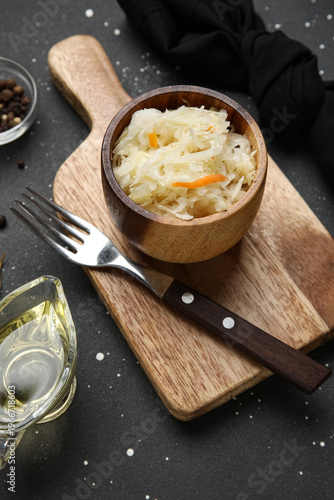 Wooden board with bowl of d...