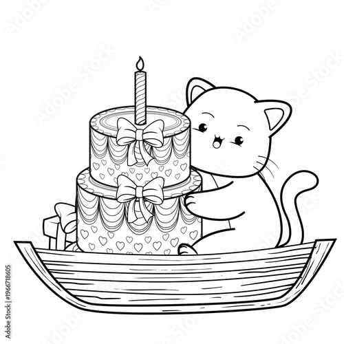 Happy Birthday Coloring Page with katty