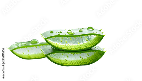 Sliced aloe vera plant pieces with water droplets on a black background