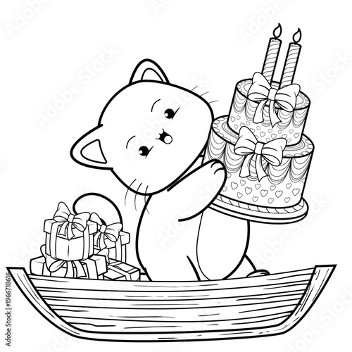 Happy Birthday Coloring Page with katty