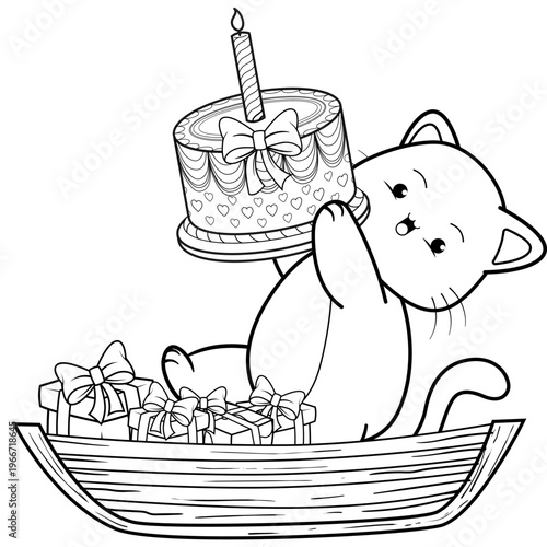 Happy Birthday Coloring Page with katty