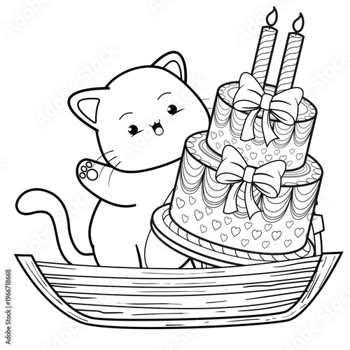Happy Birthday Coloring Page with katty