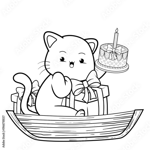 Happy Birthday Coloring Page with katty
