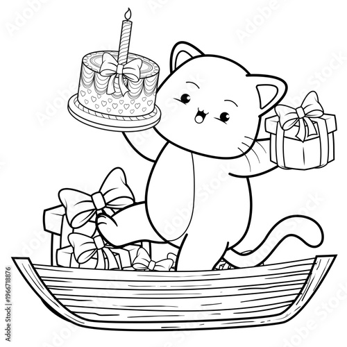 Happy Birthday Coloring Page with katty