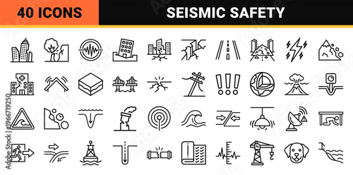 Seismic Activity and Earthquake Disaster Preparedness Minimalist Monoline Geometric Line Art for Crisis Management and Safety Analysis.