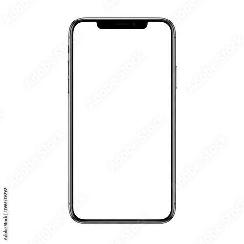 Modern smartphone with a black frame and a white screen isolated on transparent background,png