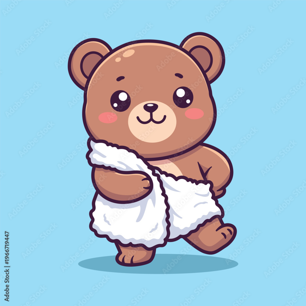 Obraz premium Cute Bear Holding Towel After Bath Cartoon Vector Illustration