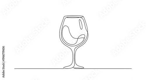 Minimalist Single Line Drawing of a Wine Glass with Liquid