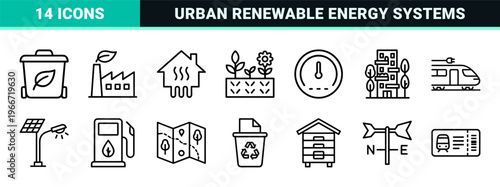 Eco-Urbanism and Sustainable Green City Infrastructure Minimalist Monoline Geometric Line Art for Commercial Web and App Interface Design