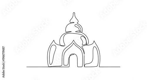 Minimalist One Line Drawing of a Temple or Pagoda, Architectural Icon