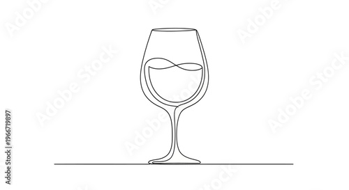 Minimalist Single Line Drawing of a Wine Glass with Red Wine