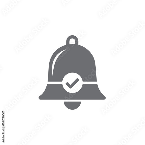 A dark gray notification bell icon with a precise white checkmark placed centrally confirms a system status update or successful.