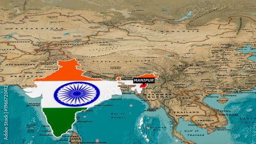 Foto Focus on Manipur, India - Geopolitical Map Highlighting North East India