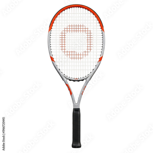 Tennis racket with red string pattern on the strings isolated on transparent background,png