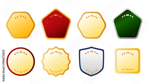 高級感のある受賞・No1・アニバーサリーフレームセット｜星・シールド等装飾バッジ・ベクター：メダルセットB_02