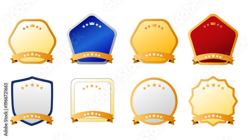 高級感のある受賞・No1・アニバーサリーフレームセット｜星・リボン装飾バッジ・ベクター：メダルセットB_01