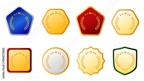 高級感のある受賞・No1・アニバーサリーフレームセット｜月桂樹・星・シールド等の装飾バッジ・ベクター：メダルセットB_03
