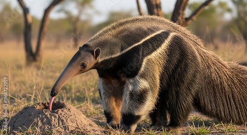 Giant anteater in natural habitat eating.