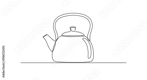 Minimalist Kettle Line Art: Simple Teapot Drawing on White Background