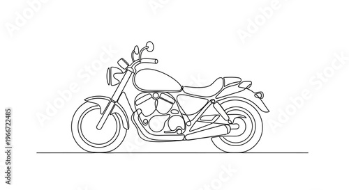 Classic Motorcycle Outline Drawing, Vintage Cruiser Bike, Simple Line Art