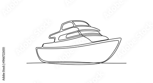 Line Art Drawing of a Luxury Yacht on Water