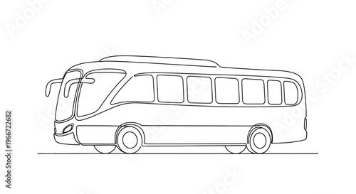 Minimalist Line Art Drawing of a Modern Bus on a White Background